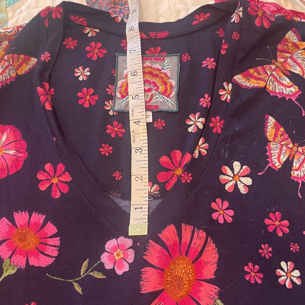 Johnny Was Navy Floral Soft Tiered V neck Midi Dress Size Large - Picture 10 of 10